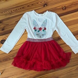 EUC btween Bunny Easter White Long Sleeve Top Red Tulle Skirt 3T